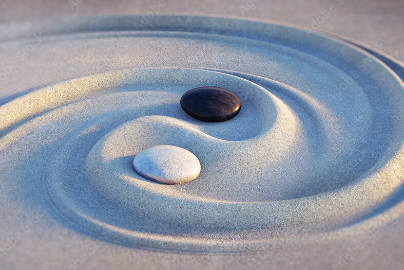 Yin Yang Motiv - Steine im Sand 2